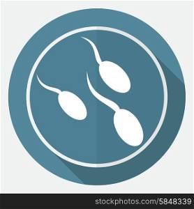 Sperm icon on white circle with a long shadow