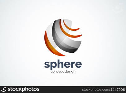 Sphere logo template, global or world concept - geometric minimal style, created with overlapping curve elements and waves. Corporate identity emblem, abstract business company branding element