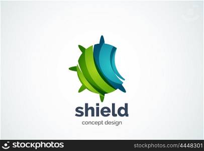 Sphere logo template, global or world concept - geometric minimal style, created with overlapping curve elements and waves. Corporate identity emblem, abstract business company branding element