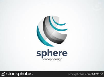 Sphere logo template, global or world concept - geometric minimal style, created with overlapping curve elements and waves. Corporate identity emblem, abstract business company branding element