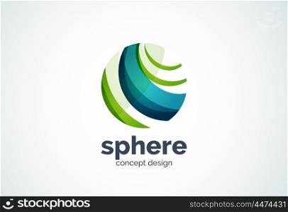 Sphere logo template, global or world concept - geometric minimal style, created with overlapping curve elements and waves. Corporate identity emblem, abstract business company branding element