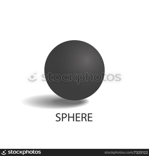 Sphere of black color, poster with geometric shape in 3D, rounded form with headline below, banner vector illustration isolated on white background. Sphere of Black Color Poster Vector Illustration