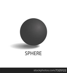 Sphere of black color, poster with geometric shape in 3D, rounded form with headline below, banner vector illustration isolated on white background. Sphere of Black Color Poster Vector Illustration