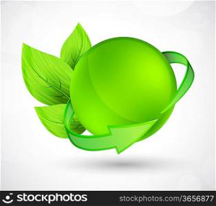 Sphere with arrow and leaves. Bright illustration
