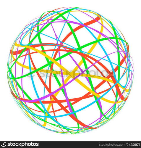 Sphere with colored lines stripes around the orbit rainbow, vector planet trails of different colors, gay globe