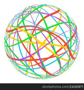 Sphere with colored lines stripes around the orbit rainbow, vector planet trails of different colors, gay globe