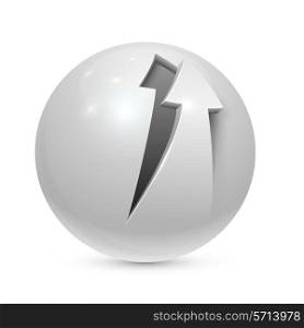 Sphere with peeled arrow icon isolated on white background.