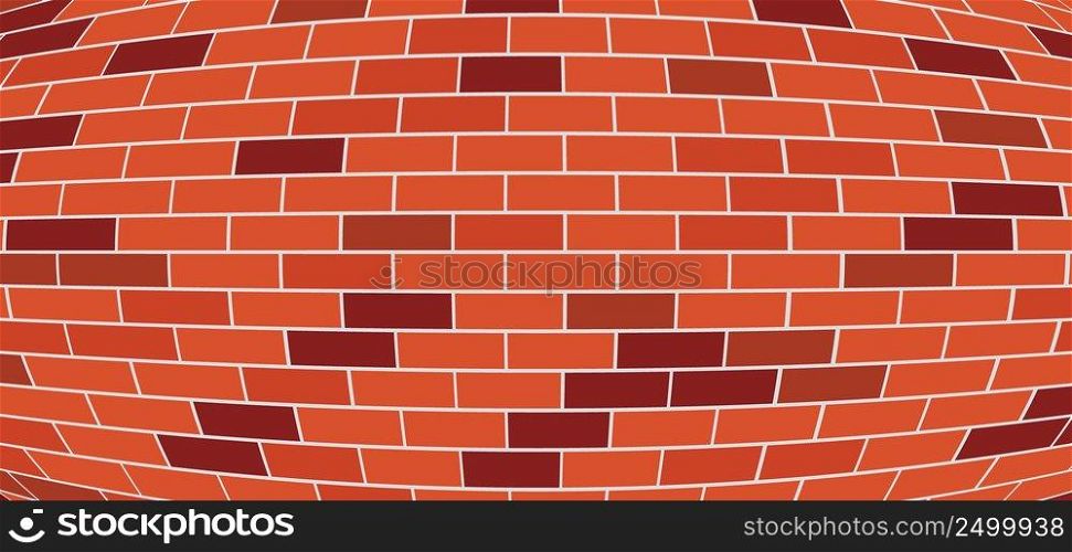 Spherical shaped. Red, brown or black grunge, empty background brick wall side view. Funny vector block stone for texture banner or wallpaper. Urban sign. Sphere, building brick pattern, seamless. 