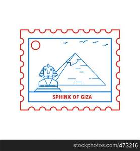 SPHINX OF GIZA postage stamp Blue and red Line Style, vector illustration