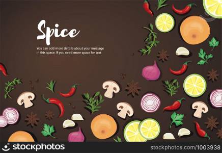 spice and vegetable foods background and space for write vector illustration EPS10
