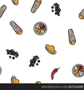 spice food herb leaf vector seamless pattern thin line illustration. spice food herb leaf vector seamless pattern