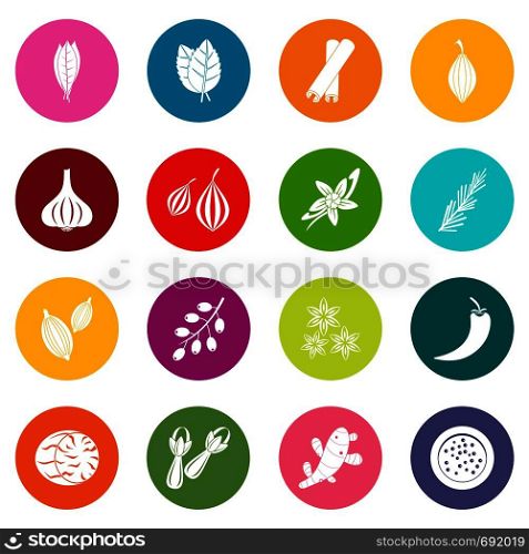 Spice icons many colors set isolated on white for digital marketing. Spice icons many colors set