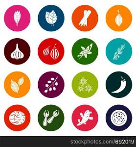 Spice icons many colors set isolated on white for digital marketing. Spice icons many colors set