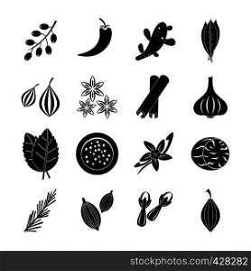Spice icons set. Simple illustration of 16 spice vector icons for web. Spice icons set, simple style
