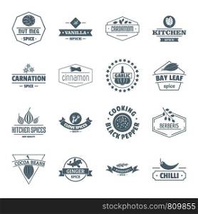 Spice logo icons set. Simple illustration of 16 spice logo vector icons for web. Spice logo icons set, simple style