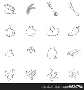 Spice set icons in outline style isolated on white background. Spice icon set outline