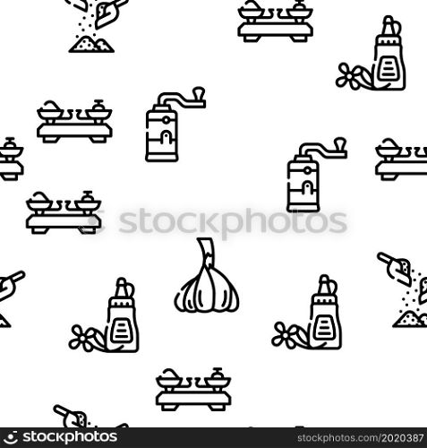 Spice Vegetable Food Vector Seamless Pattern Thin Line Illustration. Spice Vegetable Food Vector Seamless Pattern