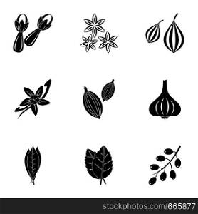 Spices icon set. Simple set of 9 spices vector icons for web isolated on white background. Spices icon set, simple style