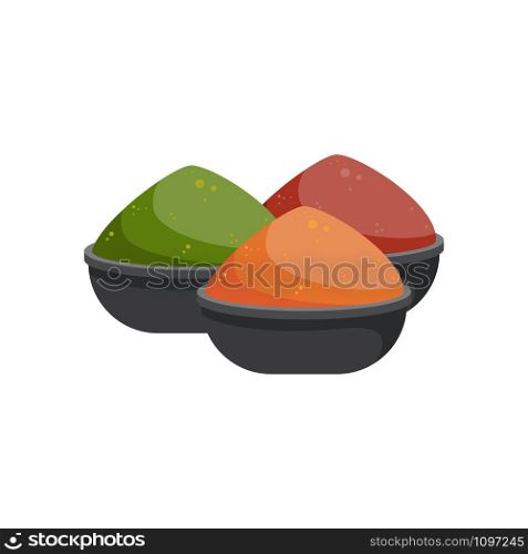 Spices powder bowls set. Aromatic seasoning, vector illustration