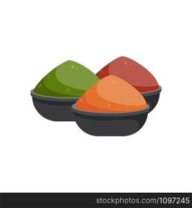 Spices powder bowls set. Aromatic seasoning, vector illustration