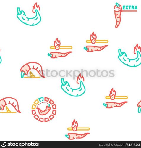 Spicy Pepper Different Scale Vector Seamless Pattern Color Line Illustration. Spicy Pepper Different Scale Icons Set Vector