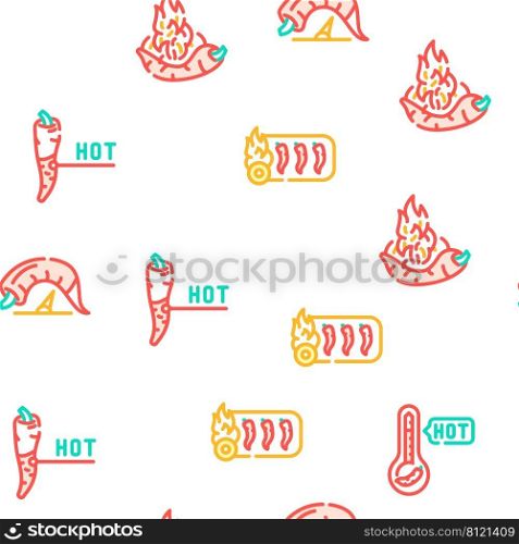 Spicy Pepper Different Scale Vector Seamless Pattern Color Line Illustration. Spicy Pepper Different Scale Icons Set Vector