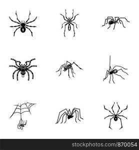 Spider icon set. Simple set of 9 spider vector icons for web design isolated on white background. Spider icon set, simple style