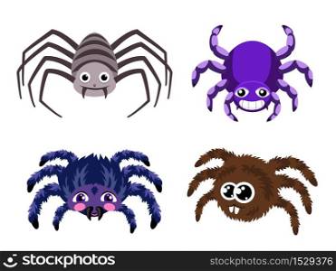 Spider icons set. Cartoon set of spider vector icons for web design. Spider icons set, cartoon style