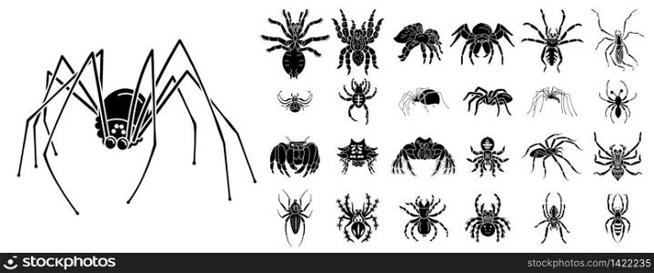 Spider icons set. Simple set of spider vector icons for web design on white background. Spider icons set, simple style