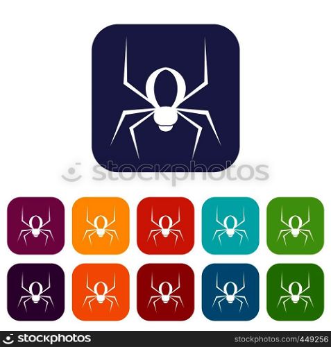 Spider icons set vector illustration in flat style In colors red, blue, green and other. Spider icons set flat