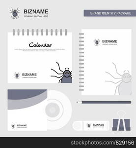 Spider Logo, Calendar Template, CD Cover, Diary and USB Brand Stationary Package Design Vector Template