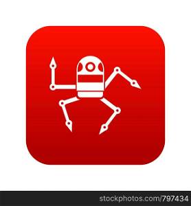Spider robot icon digital red for any design isolated on white vector illustration. Spider robot icon digital red