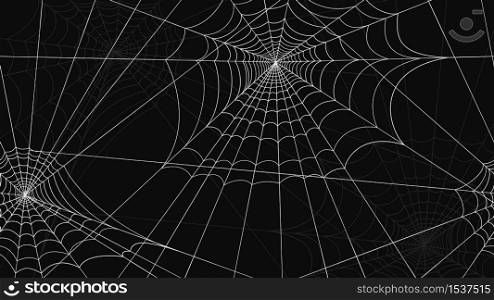 Spider web pattern seamless. White spider web drawings on black background graphic trap design danger of creepy insects abstract celebration vector halloween.. Spider web pattern seamless. White spider web drawings on black background.