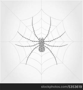 Spider4. Spider on a web collected from ants. A vector illustration
