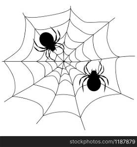 Spiders sit on a web. Black silhouettes of icons. Spiders sit on a web. Black silhouettes