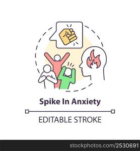 Spike in anxiety concept icon. Increasing of distress. Behavioral trend abstract idea thin line illustration. Isolated outline drawing. Editable stroke. Arial, Myriad Pro-Bold fonts used. Spike in anxiety concept icon
