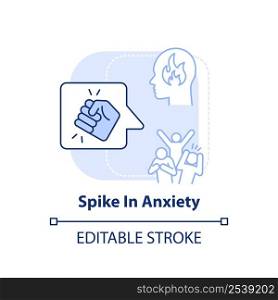 Spike in anxiety light blue concept icon. Increasing of distress. Behavioral trend abstract idea thin line illustration. Isolated outline drawing. Editable stroke. Arial, Myriad Pro-Bold fonts used. Spike in anxiety light blue concept icon