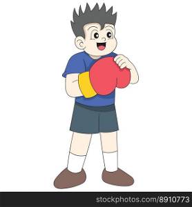 spiky haired boy wearing boxing gloves to practice. vector design illustration art