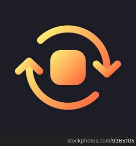 Spin animation orange solid gradient ui icon for dark theme. Circular motion in video editor. Filled pixel perfect symbol on black space. Modern glyph pictogram for web. Isolated vector image. Spin animation orange solid gradient ui icon for dark theme