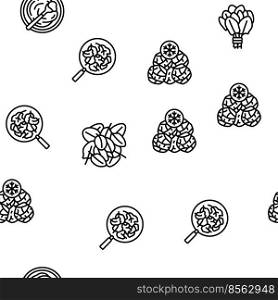 Spinach Healthy Eatery Ingredient Vector Seamless Pattern Thin Line Illustration. Spinach Healthy Eatery Ingredient vector seamless pattern