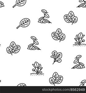 Spinach Healthy Eatery Ingredient Vector Seamless Pattern Thin Line Illustration. Spinach Healthy Eatery Ingredient vector seamless pattern