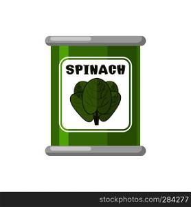 Spinach in tin. Useful Herbs. Green lettuce leaves. Dietary vegetarian food 