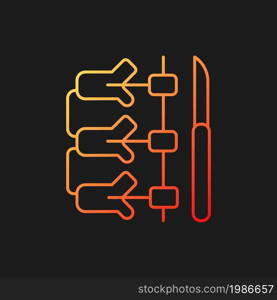 Spinal fusion gradient vector icon for dark theme. Spine vertebrae connecting operation. Surgical spine correction. Thin line color symbol. Modern style pictogram. Vector isolated outline drawing. Spinal fusion gradient vector icon for dark theme