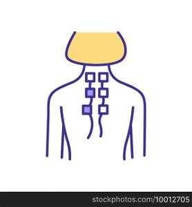 Spine curvature RGB color icon. Spinal deformity. Shoulder blade injury. Scoliosis and kyphosis. Humpback, hunchback. Mid-spine area disorder. Skeletal medical condition. Isolated vector illustration. Spine curvature RGB color icon
