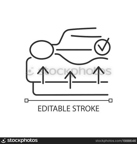 Spine mattress linear icon. Orthopedic mattress. Back pain prevention. Natural sleeping pose. Thin line customizable illustration. Contour symbol. Vector isolated outline drawing. Editable stroke. Spine mattress linear icon