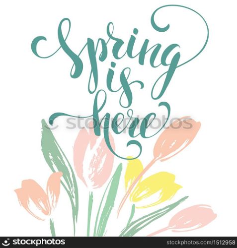 Sping is here. Lettering design. Vector illustration. Sping is here. Lettering design.