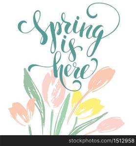 Sping is here. Lettering design. Vector illustration. Sping is here. Lettering design.