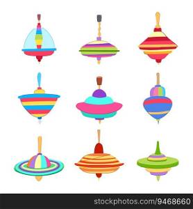 spinning top set cartoon. play game, child blue, colorful children spinning top sign. isolated symbol vector illustration. spinning top set cartoon vector illustration