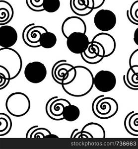 Spiral and circle seamless pattern, Abstract doodle wall art.