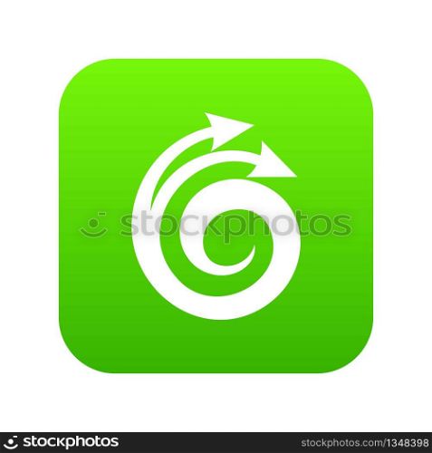 Spiral arrow, design element icon green vector isolated on white background. Spiral arrow, design element icon green vector